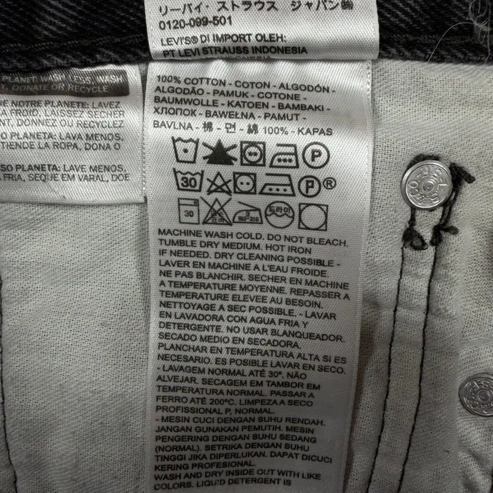Levi's 505 Regular Fit Jeans Mens 38x32 Black Acid Wash Straight Leg Denim‎